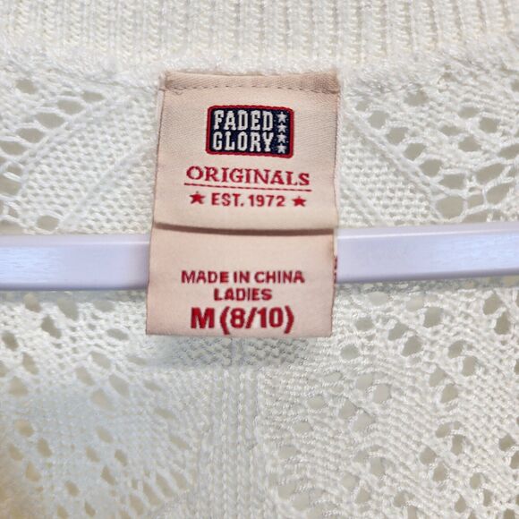 Vintage Y2K Faded Glory Sweater Vest Size M Ivory Deep V-neck Pointelle Knit - Picture 9 of 12